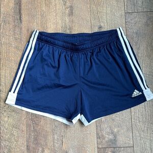 Adidas Blue and White Athletic Shorts with Signature Stripes